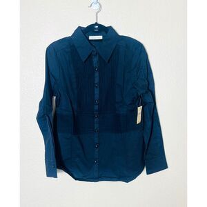 NWT Coldwater Creek Black Tuxedo Blouse Long Sleeve Button Up Medium Stretch